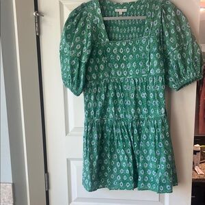 Elegant Green Patterned Mini Dress